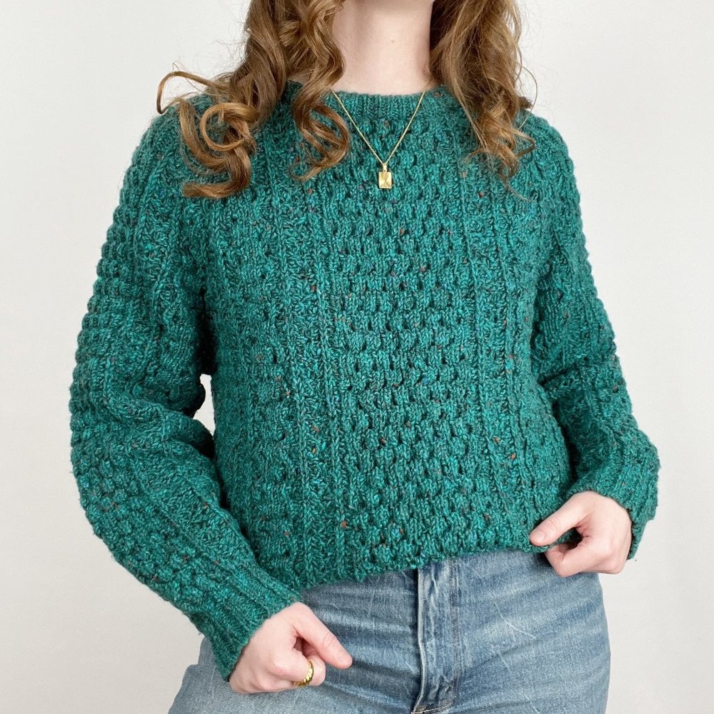 Vintage Cable Knit Oversized Sweater Aran Wool Chunky Cozy Fisherman Handmade